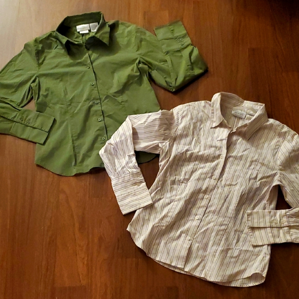 Worthington Stretch Bundle Of 2 Green and Striped Women's Long Sleeve - Size 6